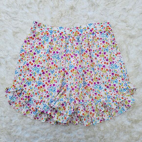 Ditzy Floral Ruffle Shorts TopShop Size 4 White Multi Rainbow Girly Flirty  NWT - Picture 8 of 8